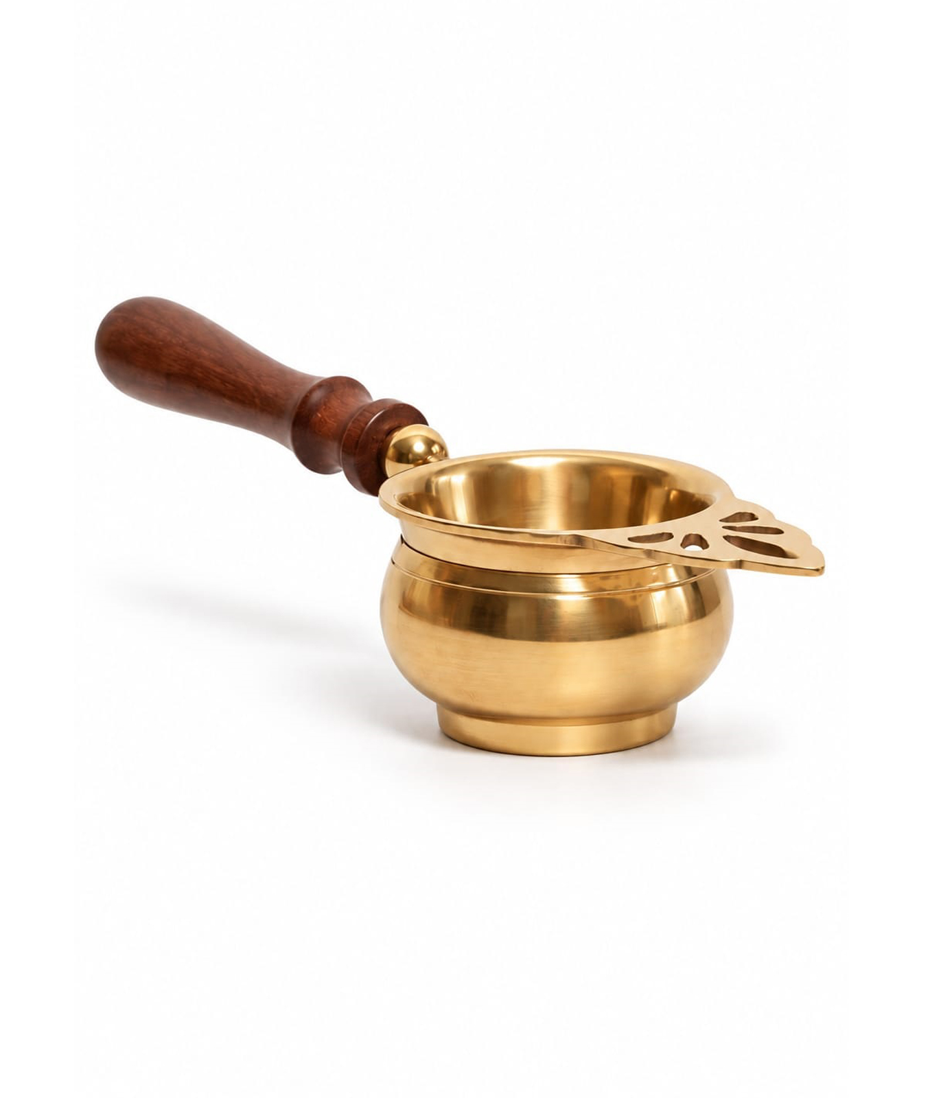BRASS WOOD-HANDLE TEA STRAINER