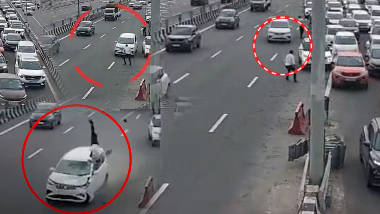 गाजियाबाद में दर्दनाक हादसा, तेज रफ्तार कार ने 130 की स्पीड में सिपाही को उड़ाया, वीडियों वायरल