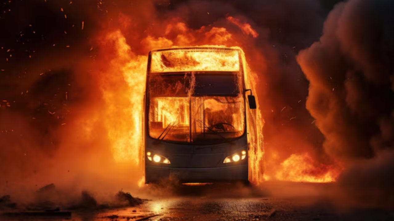15 दिन में 5वां बड़ा बस हादसा: जयपुर में हाईटेंशन लाइन से बस में आग, 3 की मौत